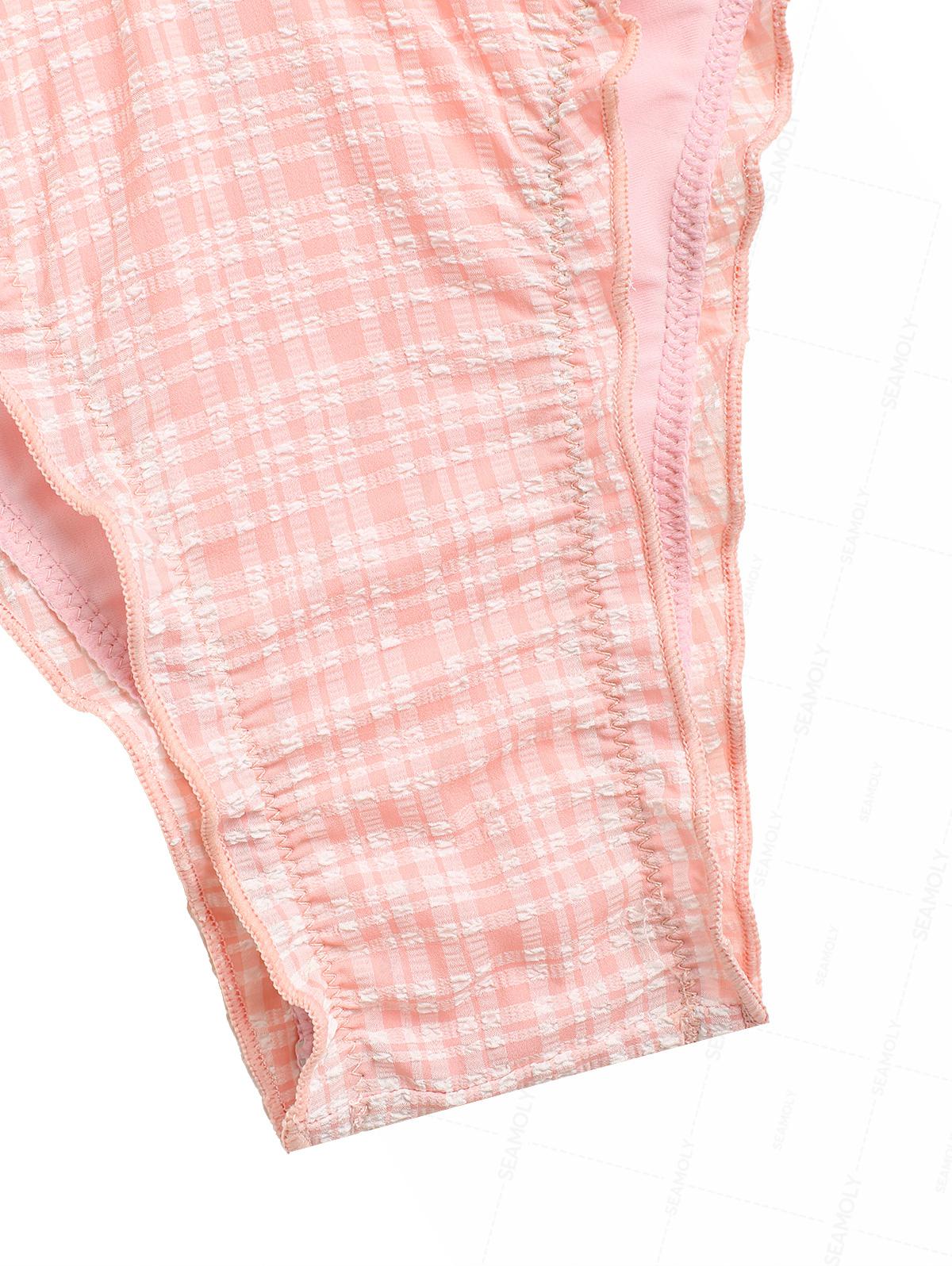 Seamolly Gingham Smocked Ruffles Plunging Neck Tankini Set