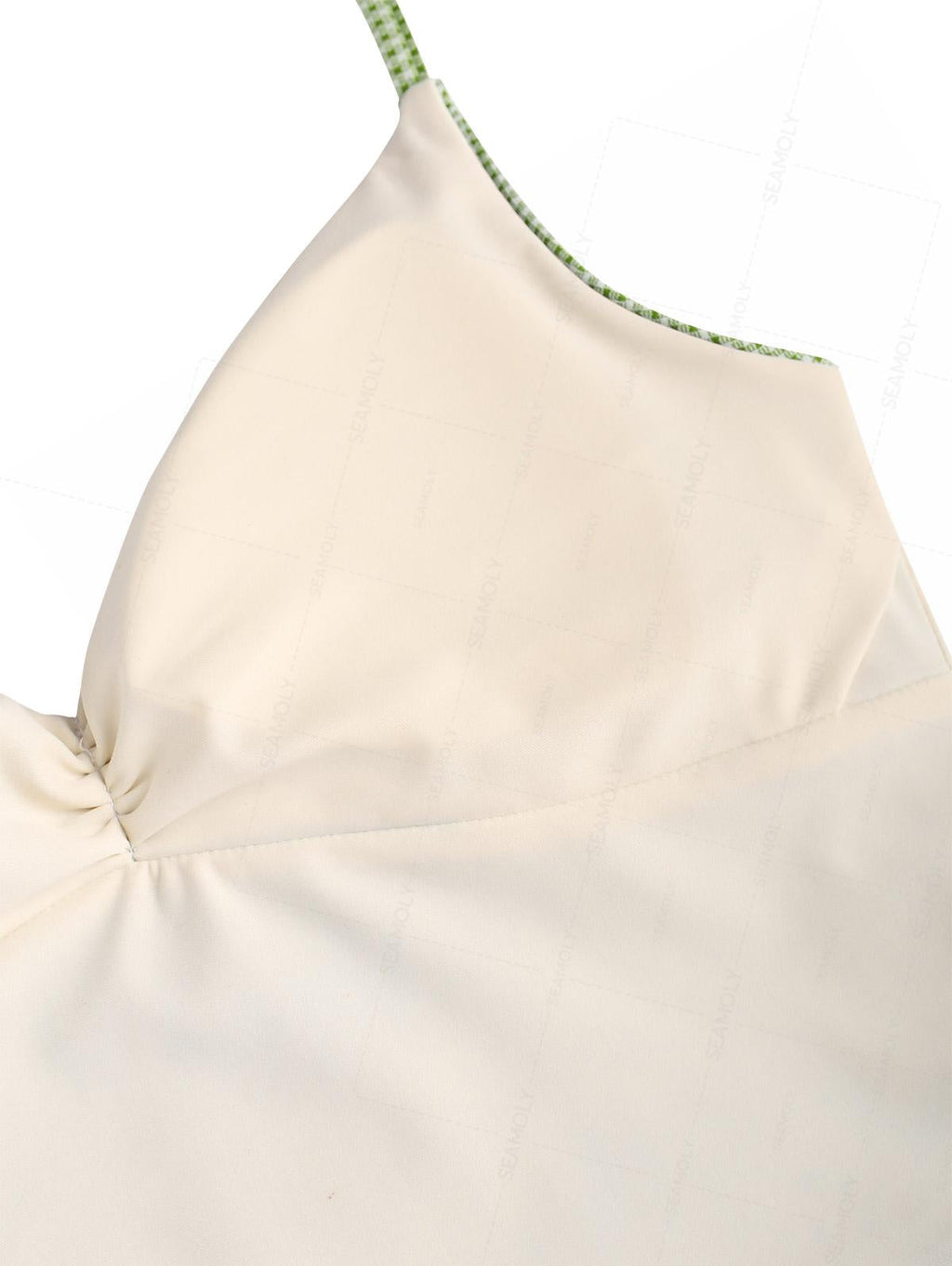 Seamolly Green Plaid Ruched Bowknot Decor Plunging Neck Cinched Tie Side Tankini Set