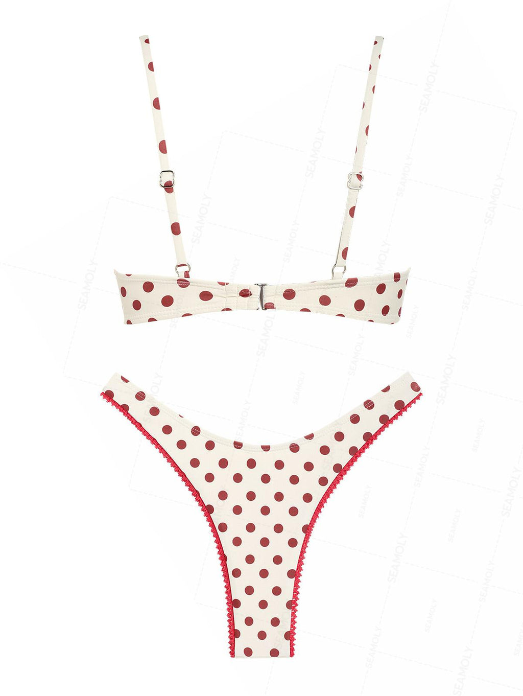 Seamolly Polka Dot Contrast Lace Trim Bowknot Decor Underwire Bikini Set