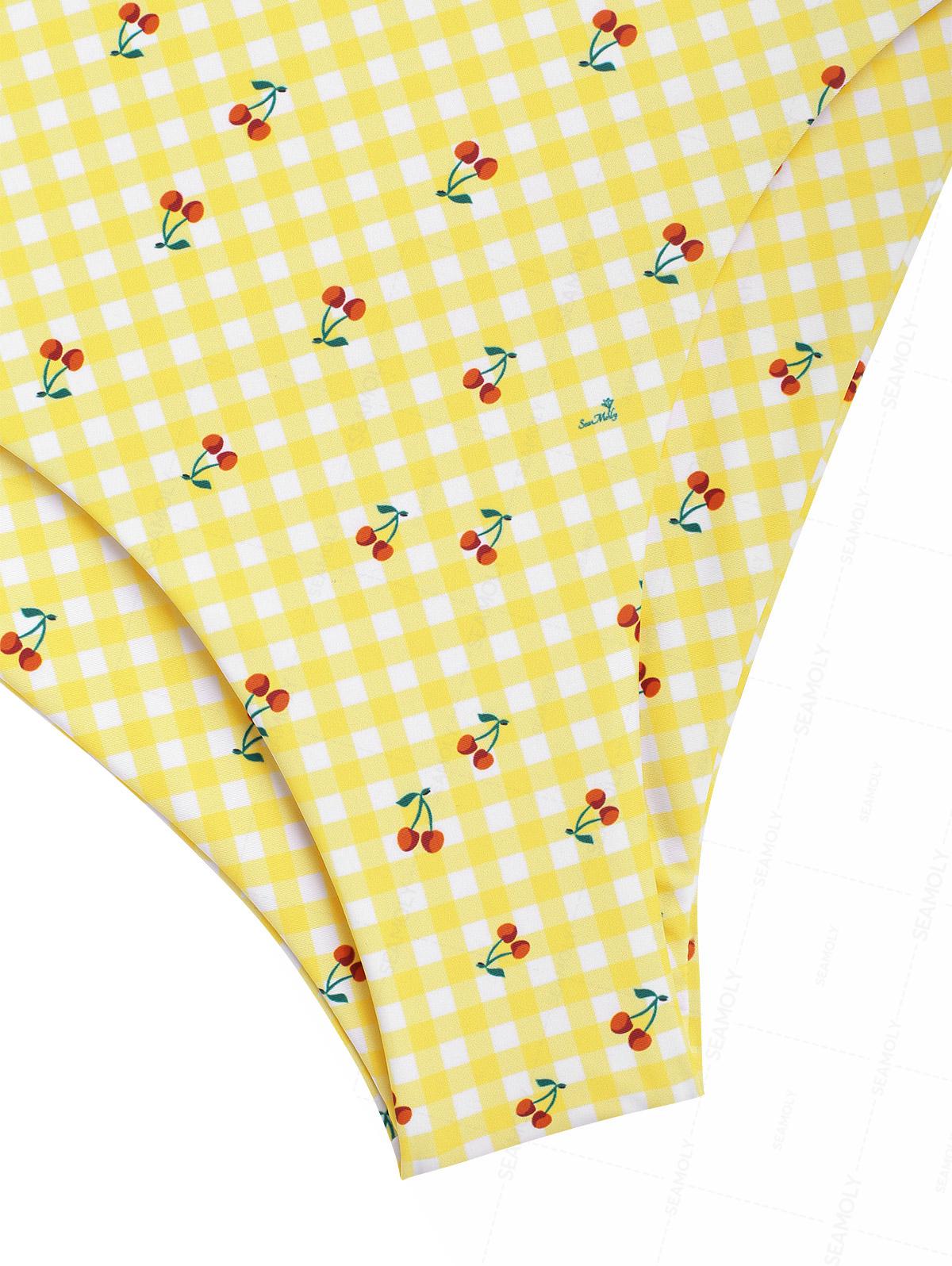 Seamolly Gingham Cherry Plunging Neck Halter Tied Full Coverage Tankini Set