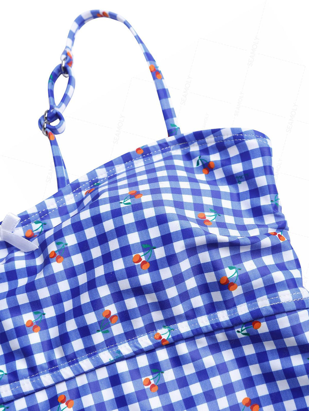 Seamolly Gingham Cherry Print Bowknot Cinched Tied Tankini Set