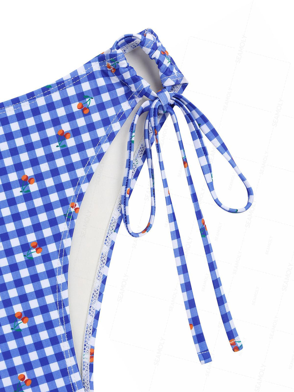 Seamolly Gingham Cherry Print Bowknot Cinched Tied Tankini Set