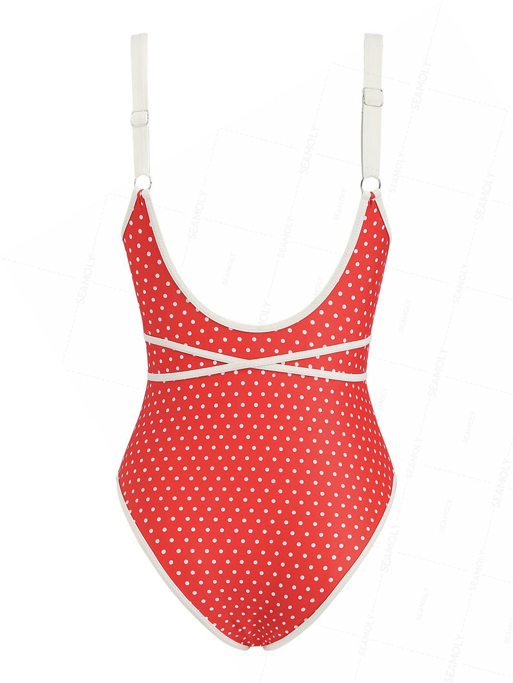 Seamolly Vintage Polka Dot Tie Around Criss Cross Plunging Neck One-piece Swimsuit