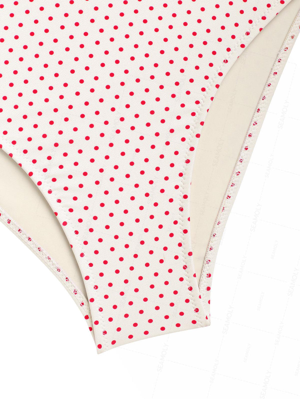 Seamolly Polka Dot Lace Bowknot Cinched Side Full Coverage Tankini Set