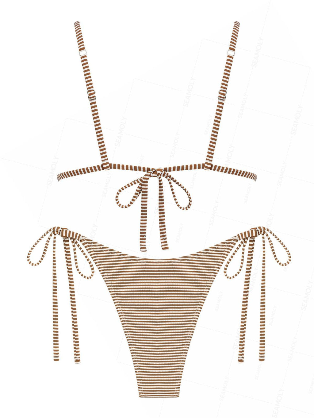 Seamolly Striped Frilled Ruffles Triangle Tie Side Bikini Set