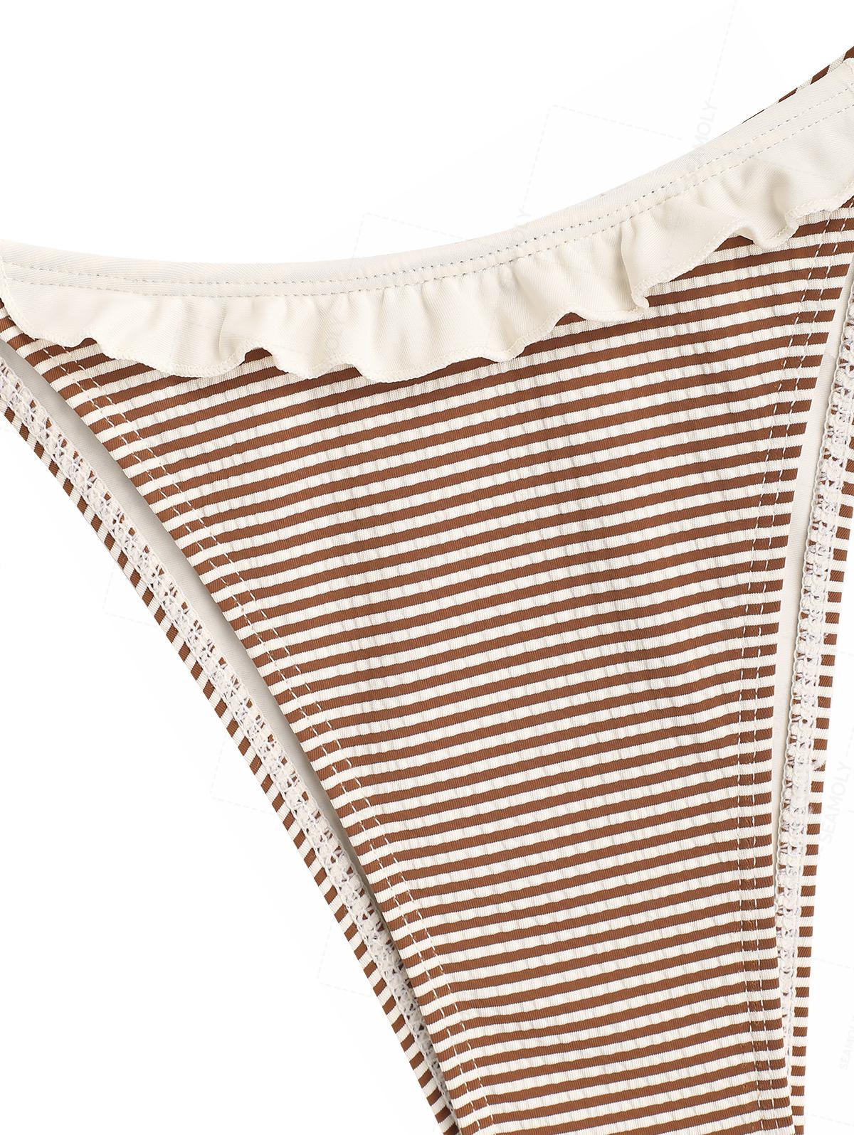 Seamolly Striped Frilled Ruffles Triangle Tie Side Bikini Set