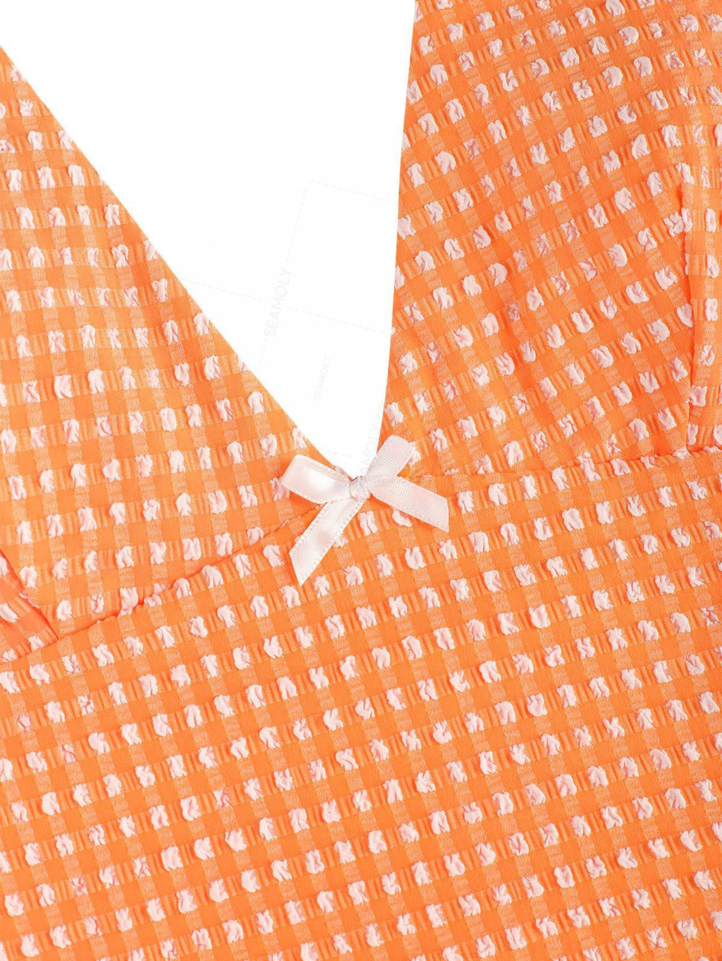 Seamolly Plaid Textured Bowknot Lace Up Back Halter Cinched Tie Side Tankini Set