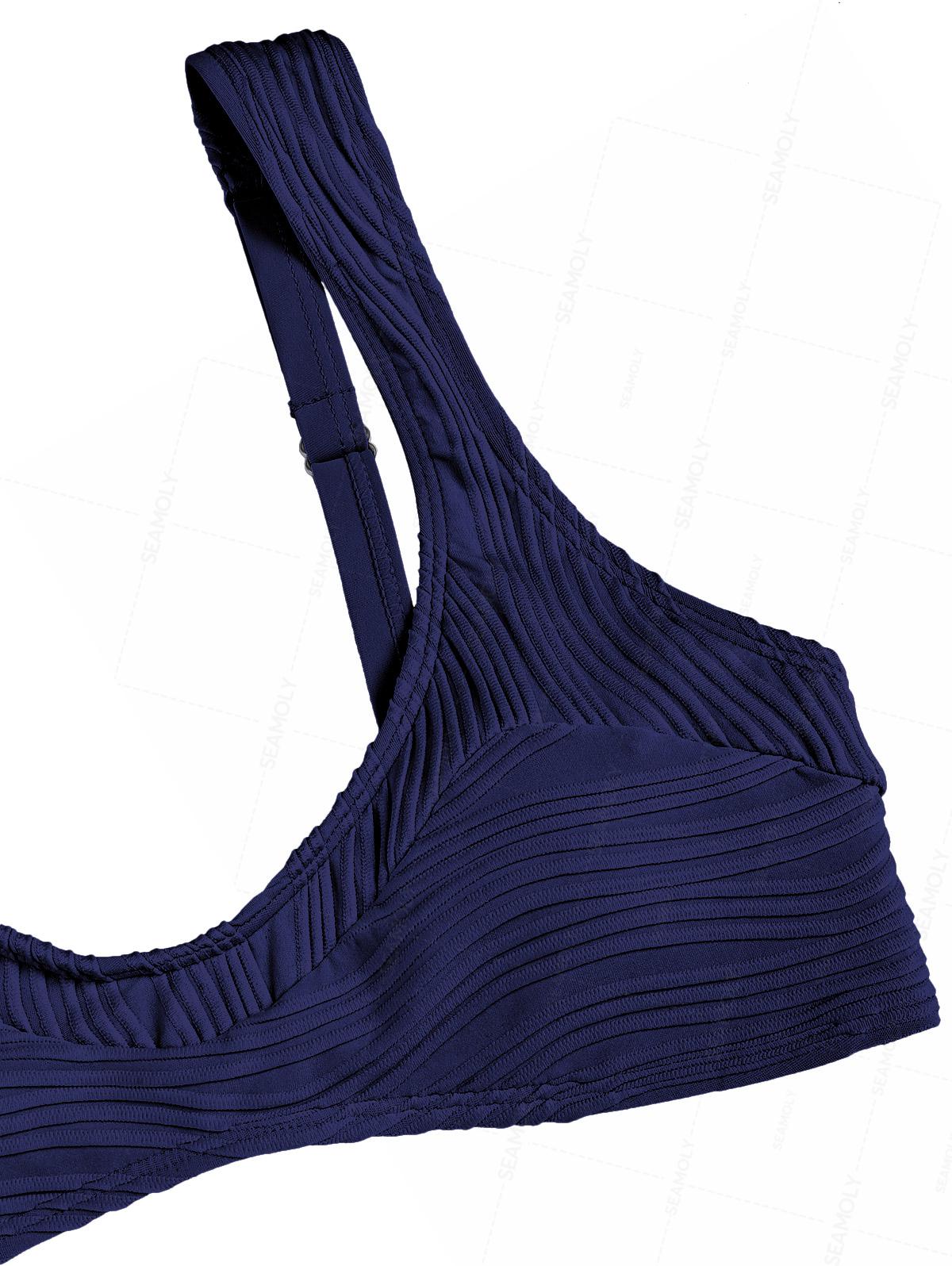 Seamolly Solid Color Wave Textured Tank Style Cheeky Bikini Set