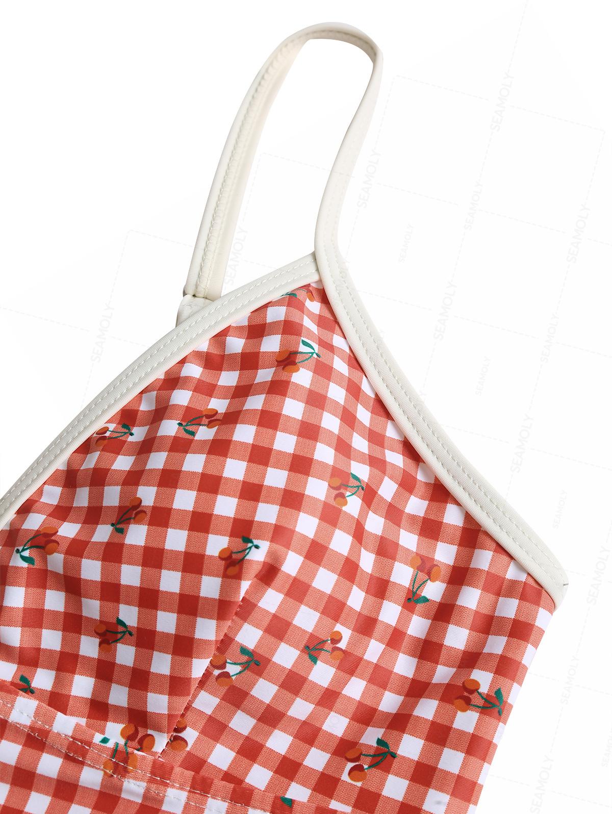 Seamolly Gingham Cherry Print Cinched Tie Side Tankini Set
