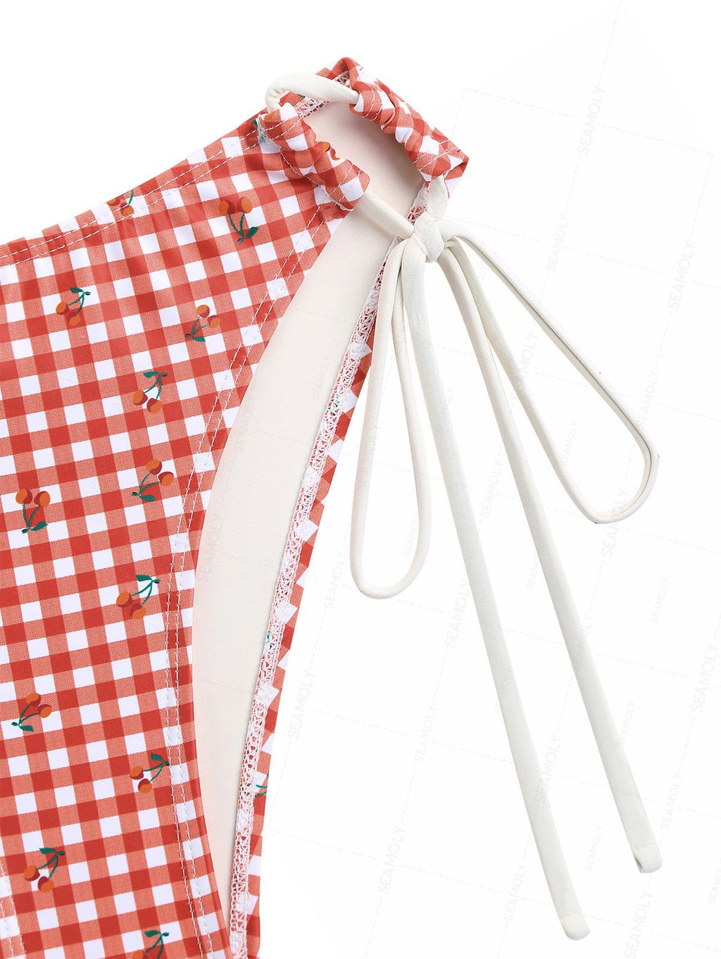 Seamolly Gingham Cherry Print Cinched Tie Side Tankini Set