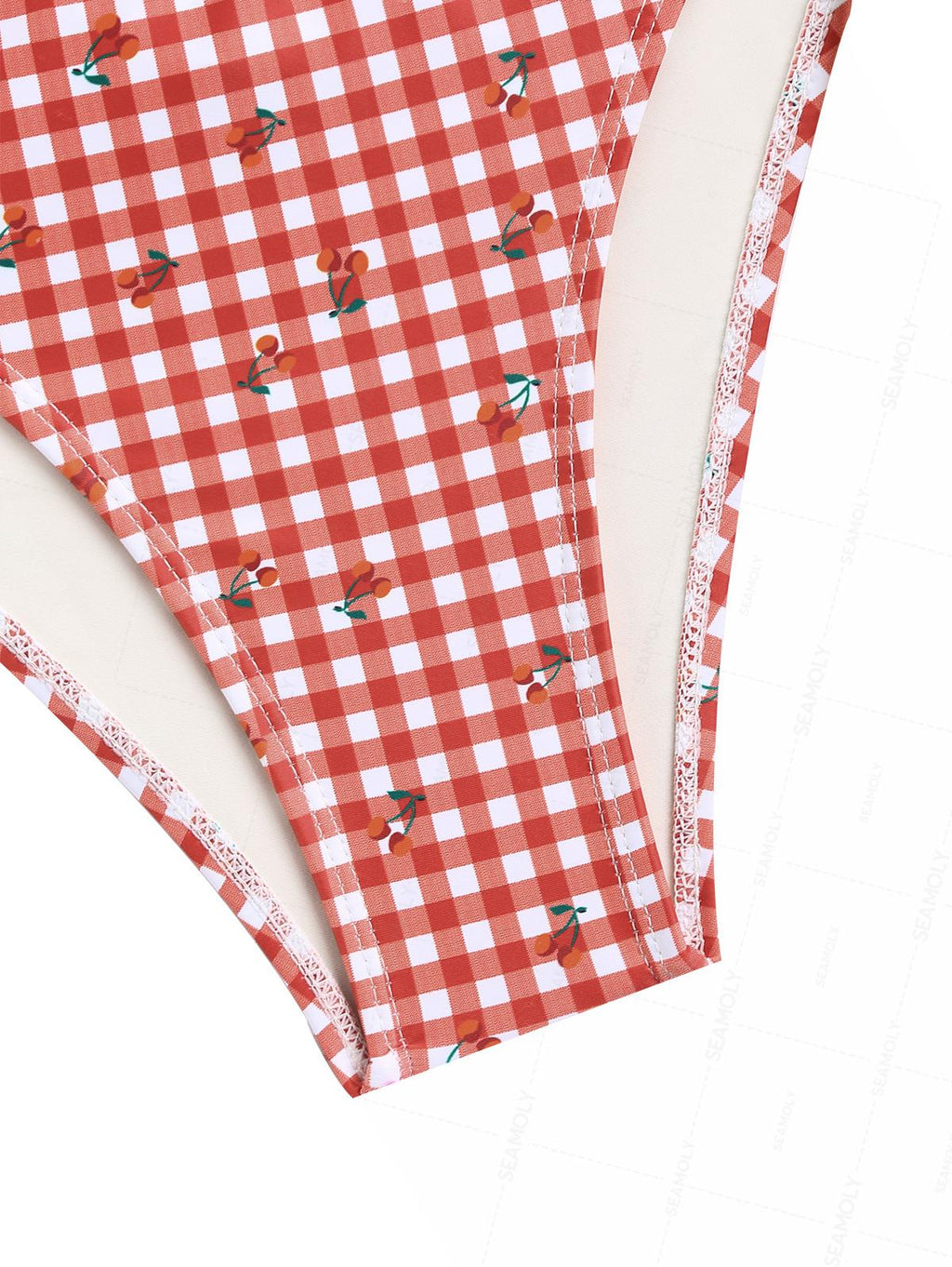 Seamolly Gingham Cherry Print Cinched Tie Side Tankini Set