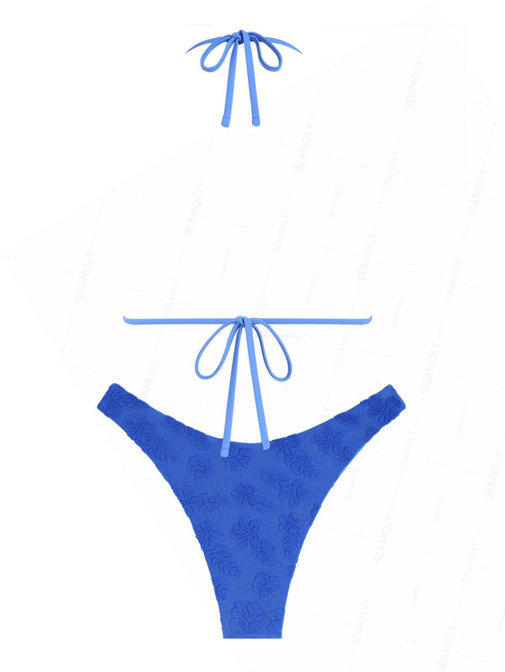 Seamolly Terry Cloth Toweling Floral Leaf Jacquard Halter Triangle Bikini Set