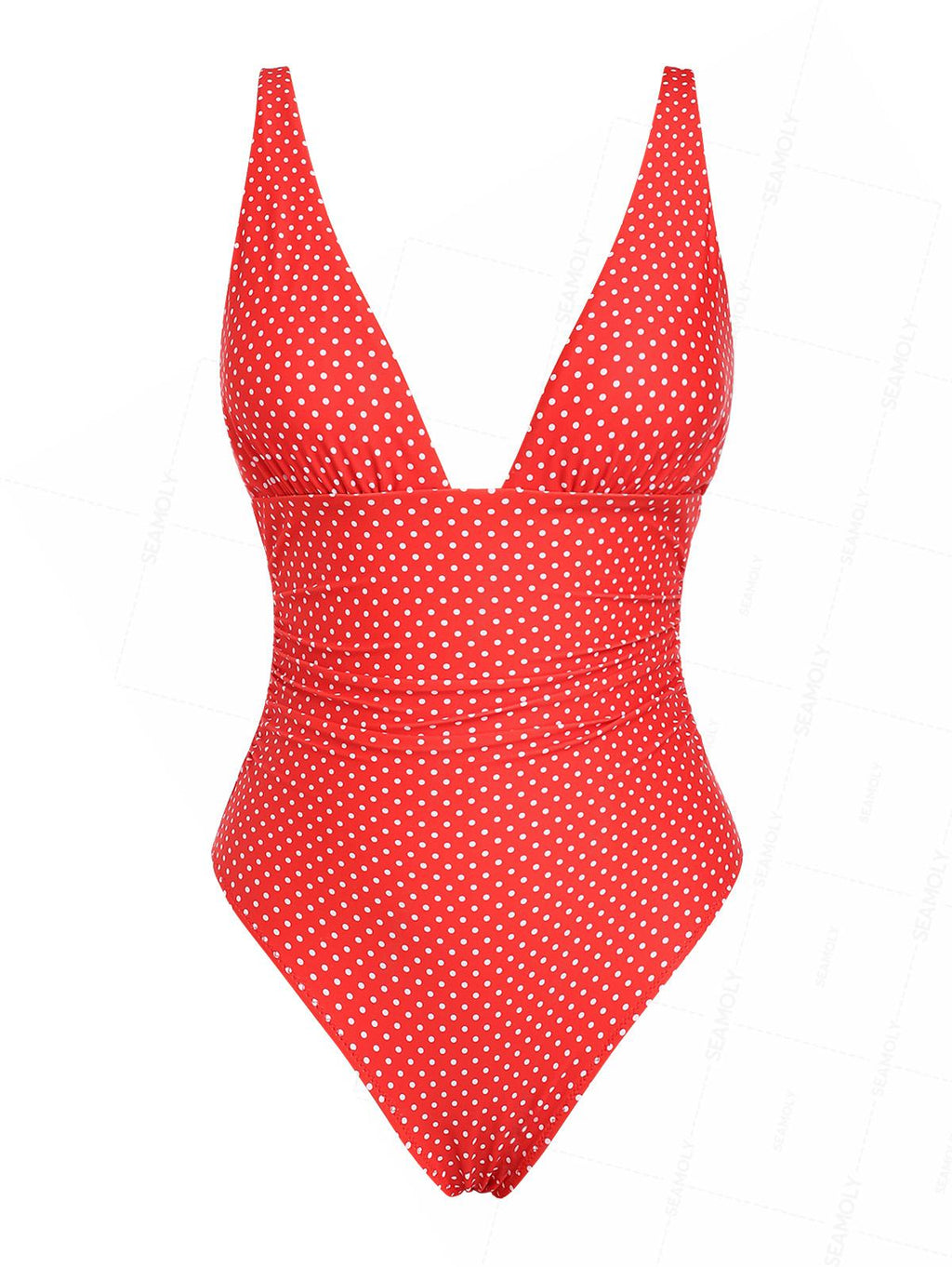 Seamolly Polka Dot Print Plunging Neck One-piece Swimsuit
