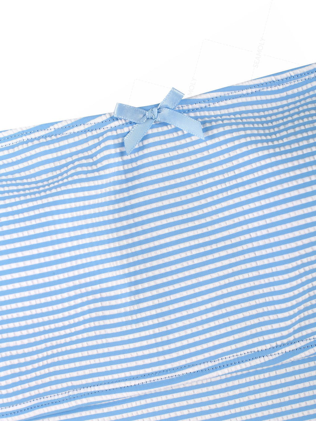 Seamolly Striped Asymmetrical Hem Slit Bowknot Decor Cinched Tie Side Tankini Set