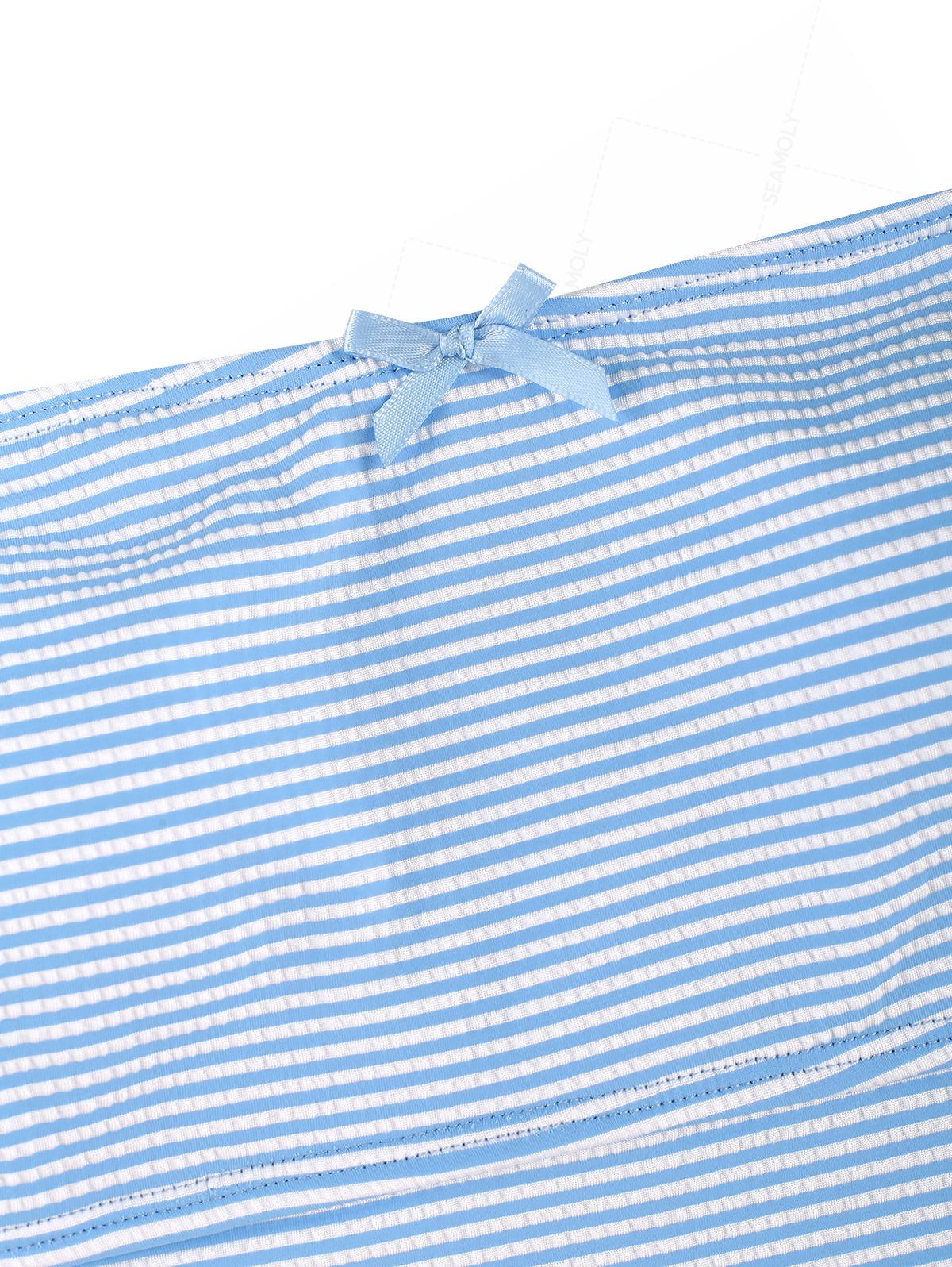 Seamolly Striped Asymmetrical Hem Slit Bowknot Decor Cinched Tie Side Tankini Set