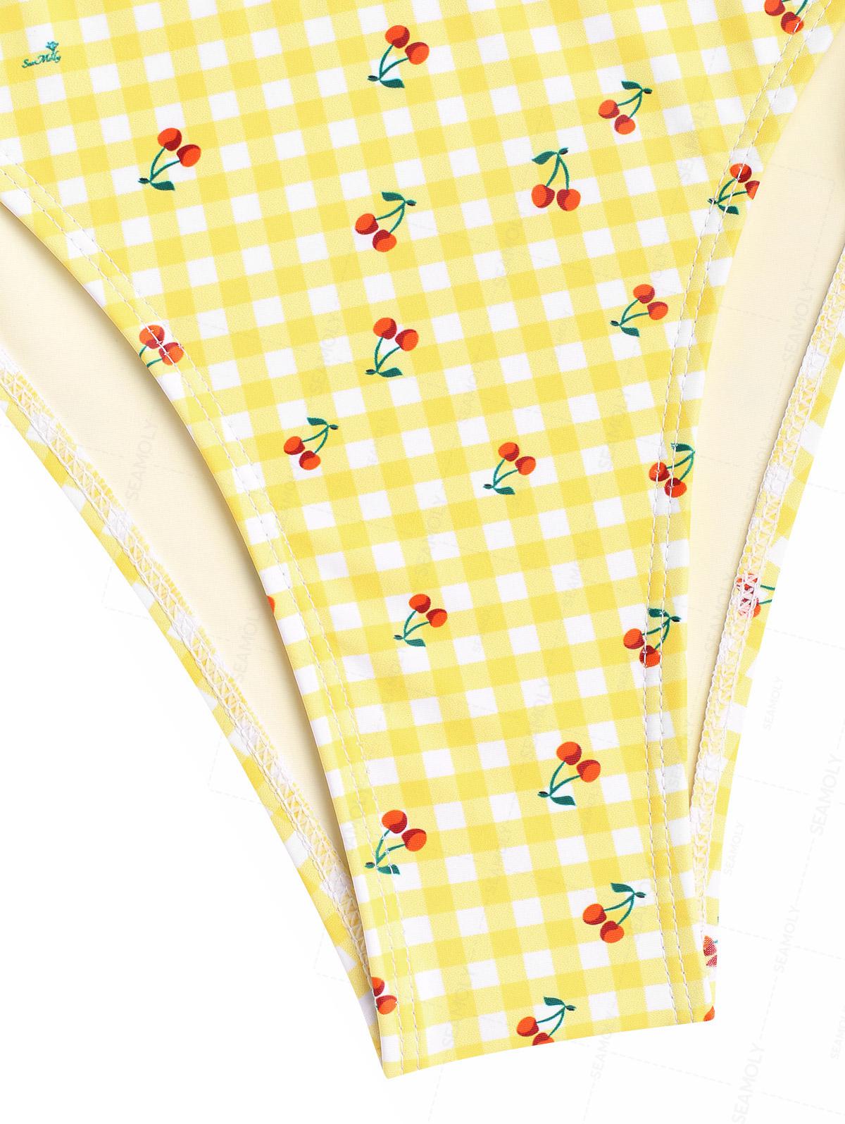 Seamolly Gingham Cherry Print Bowknot Cinched Tied Tankini Set