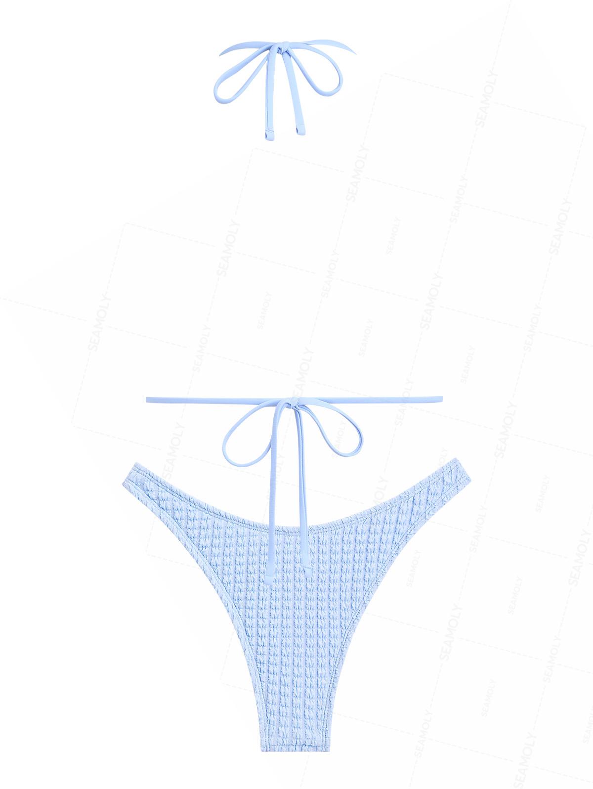 Seamolly Solid Color Textured Shell Decor Bikini Set