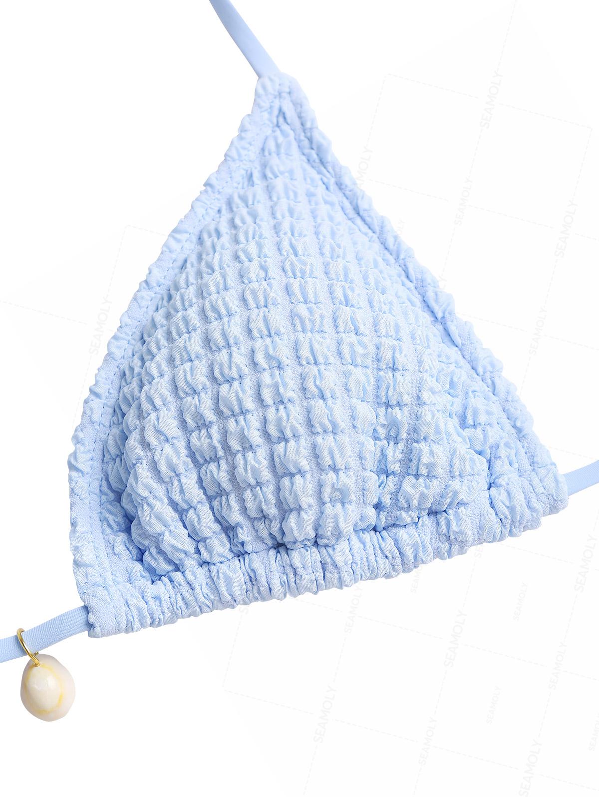 Seamolly Solid Color Textured Shell Decor Bikini Set