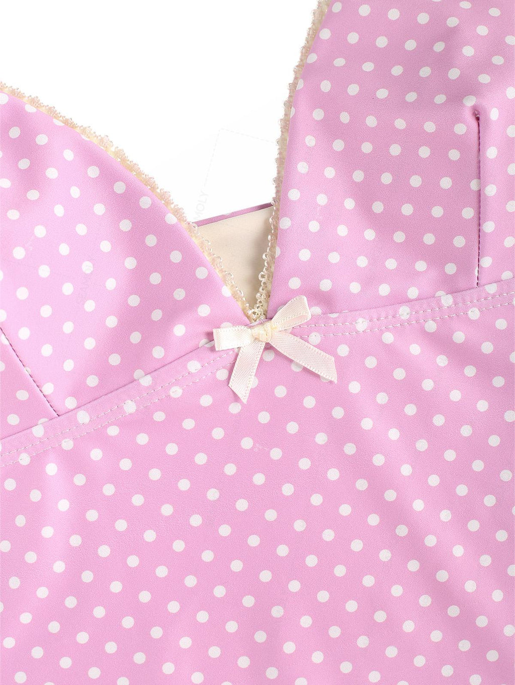 Seamolly Polka Dot Lace Bowknot Cinched Tie Side Tankini Set