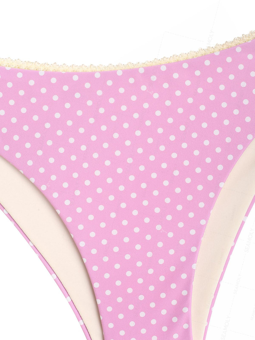 Seamolly Polka Dot Lace Bowknot Cinched Tie Side Tankini Set