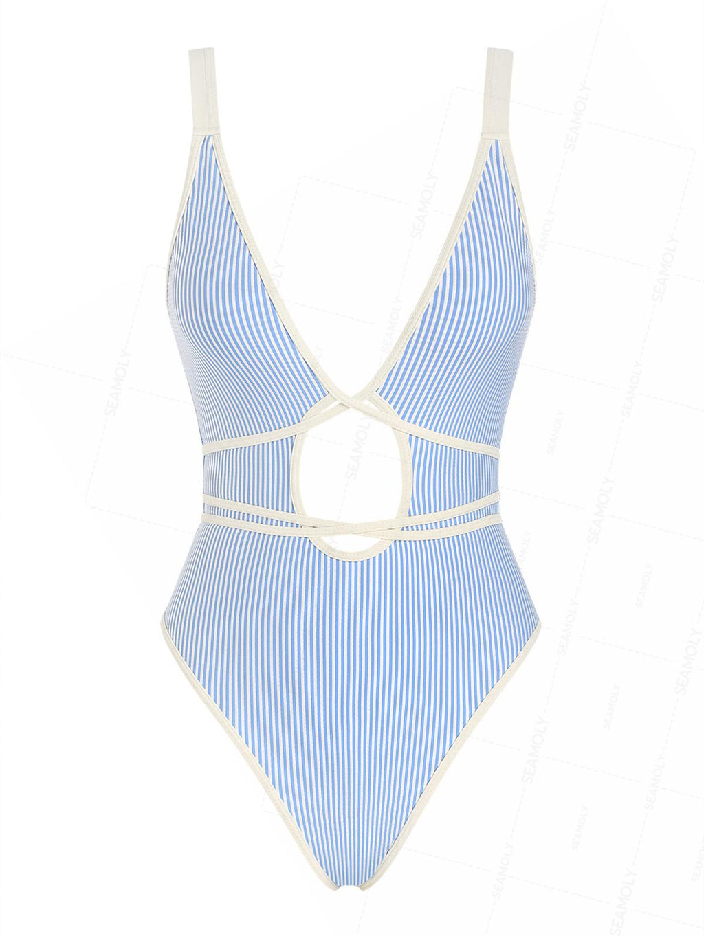 Seamolly Striped Tie Around Criss Cross One-piece Swimsuit