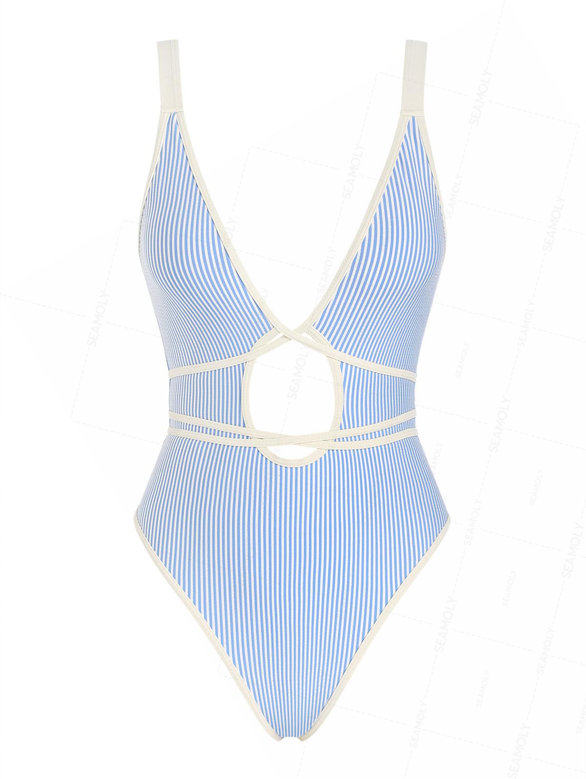 Seamolly Striped Tie Around Criss Cross One-piece Swimsuit