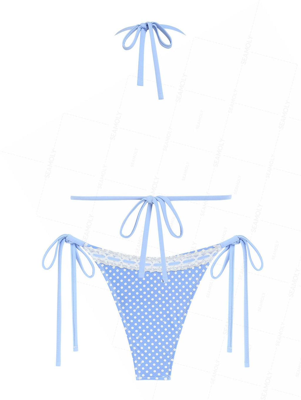 Seamolly Polka Dot Print Lace Bowknot  Bikini Set