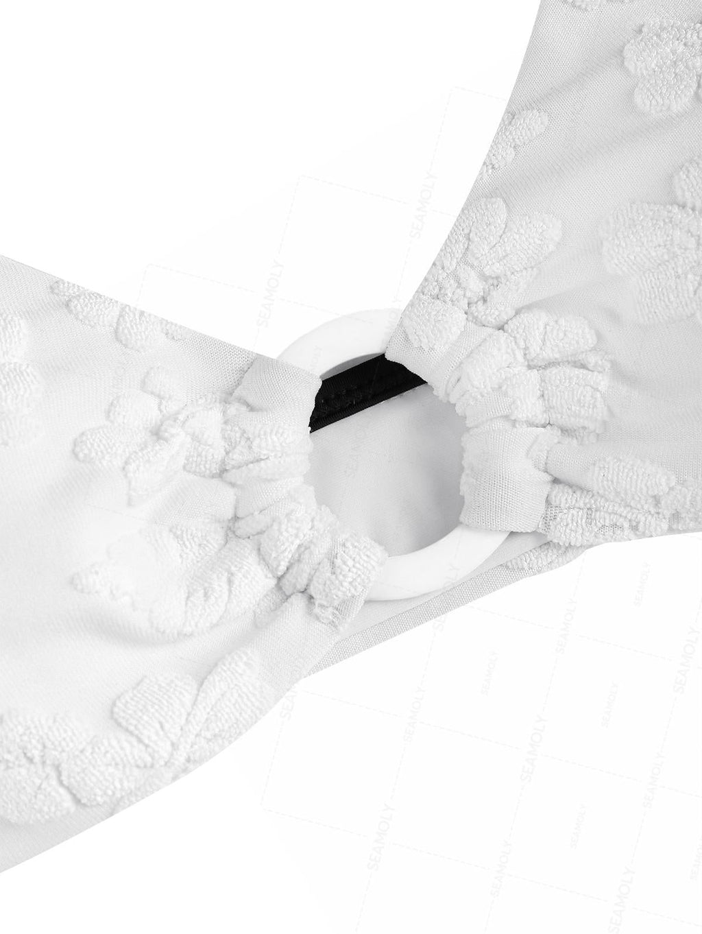 Seamolly Terry Cloth Floral Leaf Jacquard O Ring Bikini Set