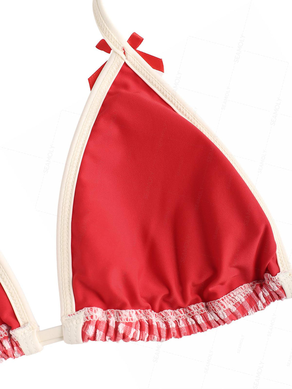 Seamolly Gingham Textured Bowknot Halter Triangle Tie Side Bikini Set