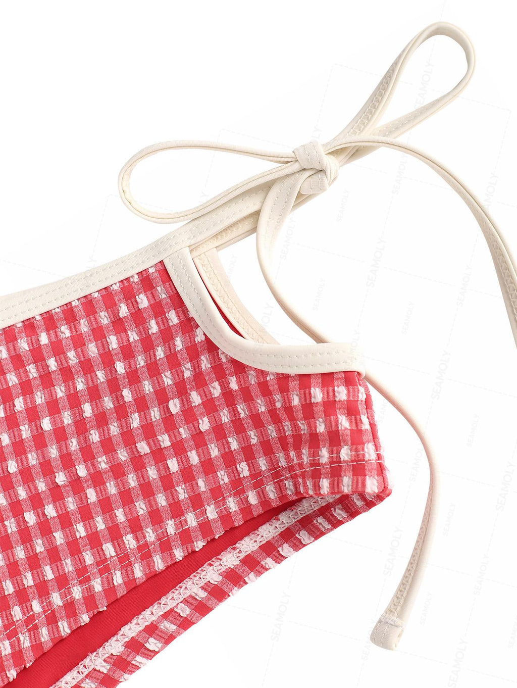Seamolly Gingham Textured Halter Tank Top & Tie Side Boy Short Bottom Tankini Set