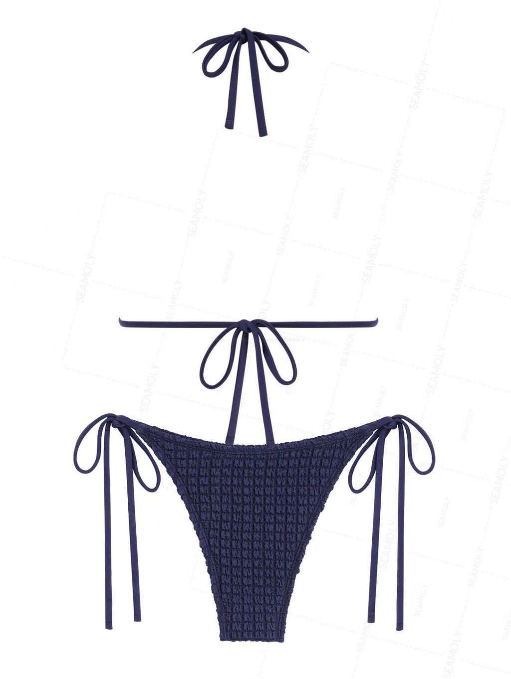 Seamolly Textured Faux Pearl Decor Halter Triangle Tie Side Bikini Set