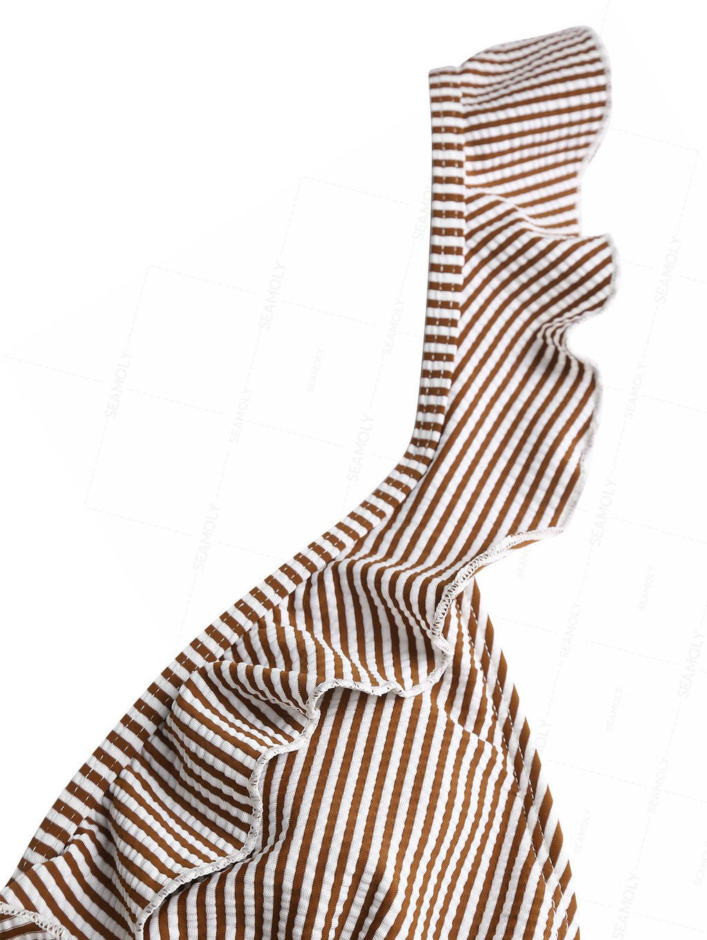 Seamolly Vintage Striped Ruffles Trim Tied Plunging Neck One-piece Swimsuit