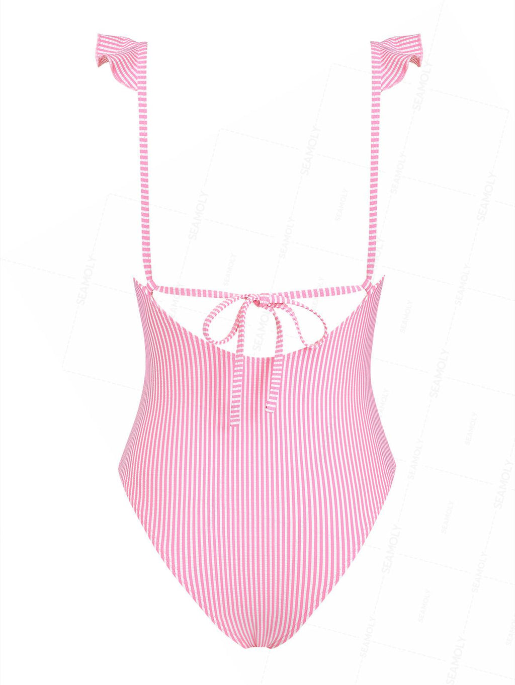 Seamolly Striped Ruffles Trim Tied Plunging Neck One-piece Swimsuit