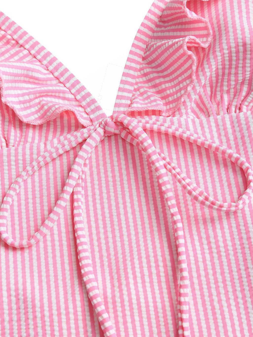 Seamolly Striped Ruffles Trim Tied Plunging Neck One-piece Swimsuit