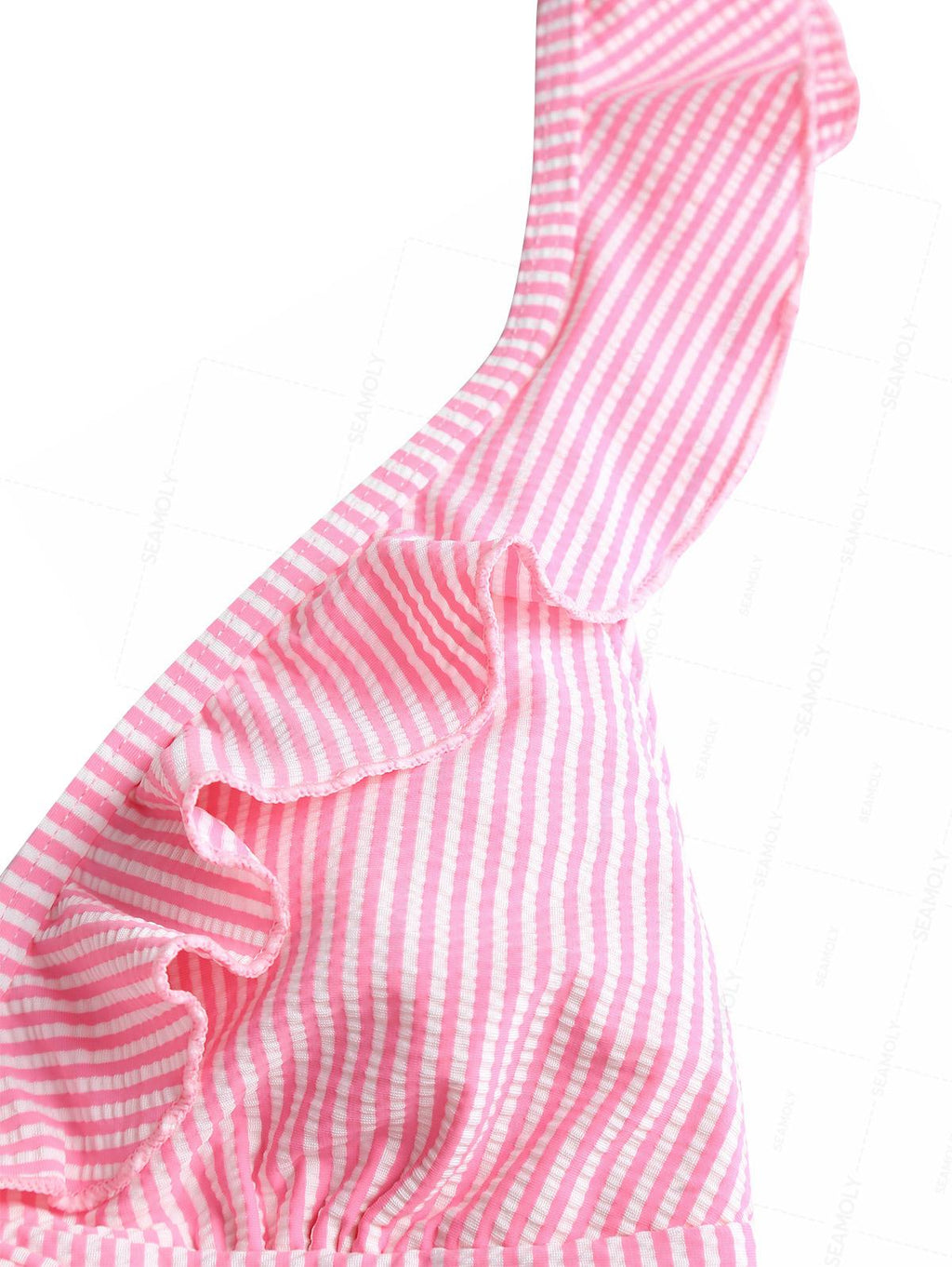 Seamolly Striped Ruffles Trim Tied Plunging Neck One-piece Swimsuit