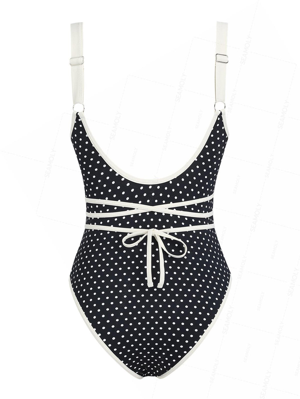 Seamolly Polka Dot Print Tie Around Criss Cross Plunging Neck One-piece Swimsuit