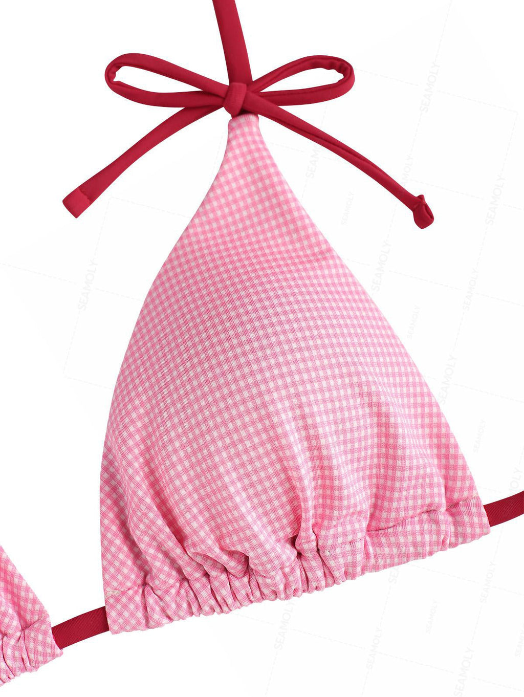 Seamolly Gingham Contrast Bowknot Halter Triangle Tie Side Bikini Set