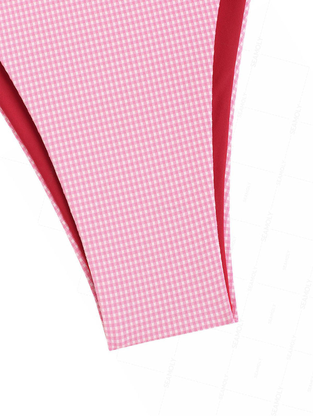 Seamolly Gingham Contrast Bowknot Halter Triangle Tie Side Bikini Set