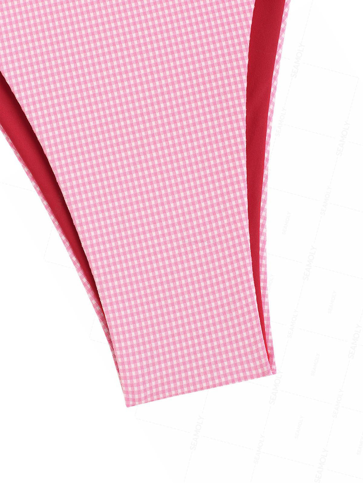 Seamolly Gingham Contrast Bowknot Halter Triangle Tie Side Bikini Set