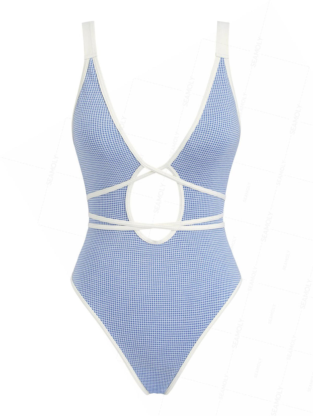 Seamolly Gingham Tie Around Criss Cross Plunging Neck One-piece Swimsuit