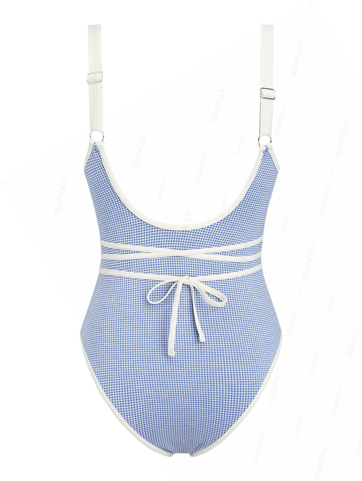 Seamolly Gingham Tie Around Criss Cross Plunging Neck One-piece Swimsuit