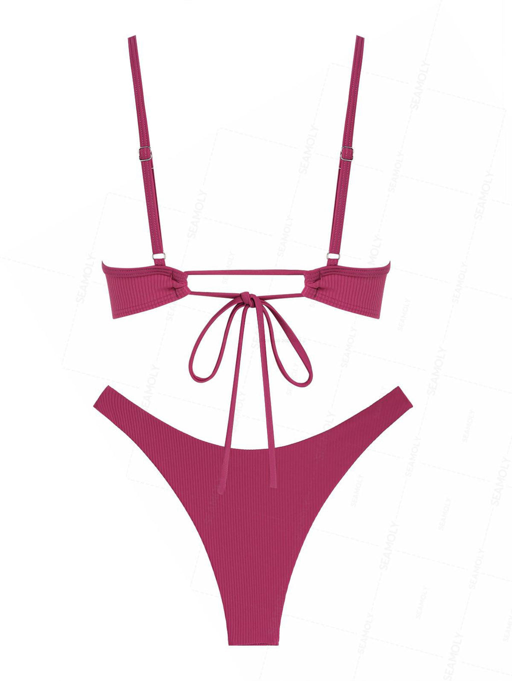 Seamolly Ribbed Ruched U-ring Cheeky Bikini Set