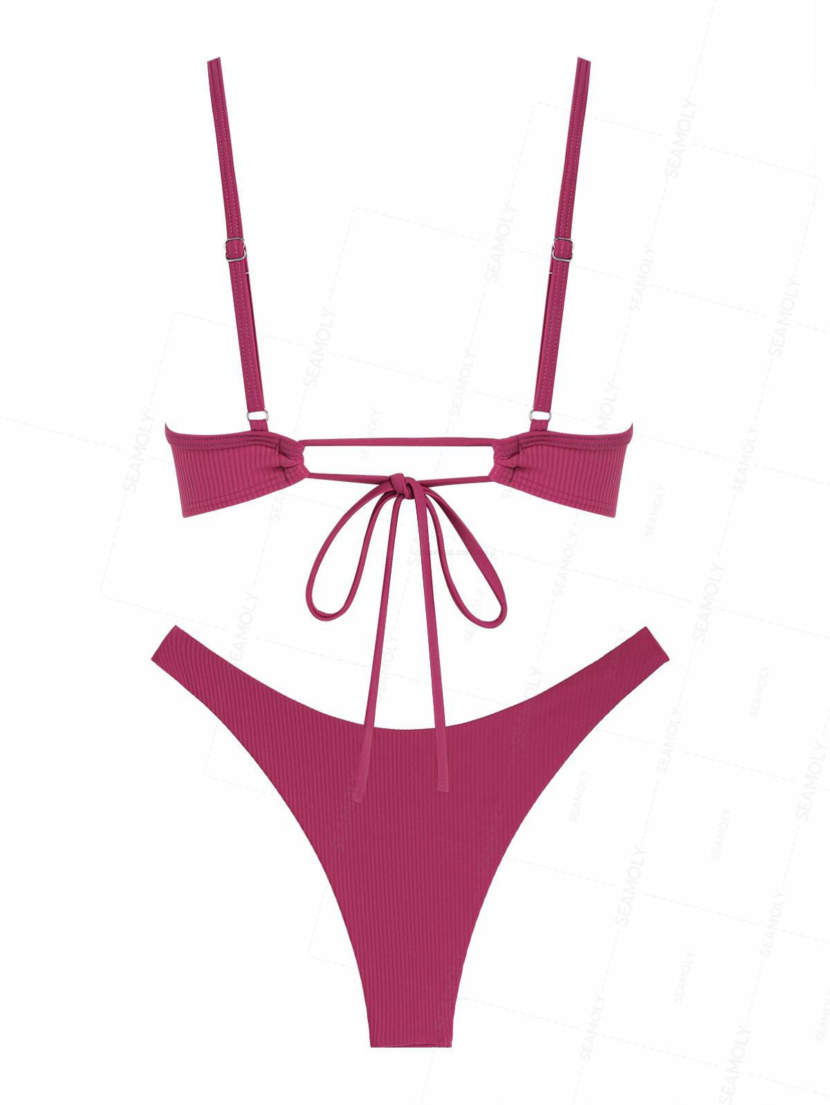 Seamolly Ribbed Ruched U-ring Cheeky Bikini Set