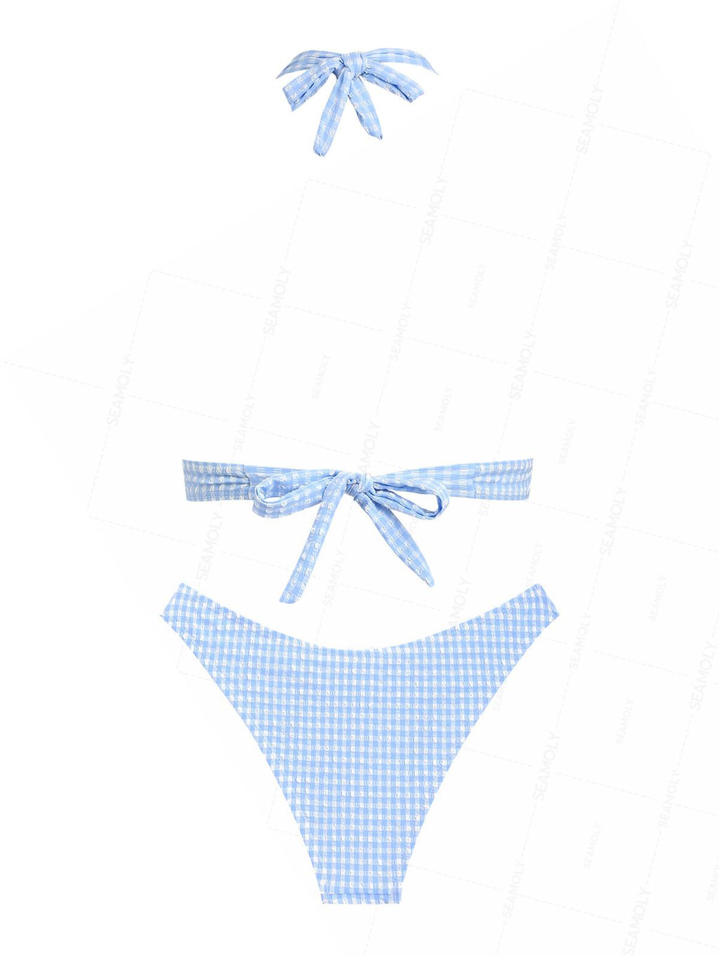 Seamolly Gingham Textured Bowknot Bikini Set