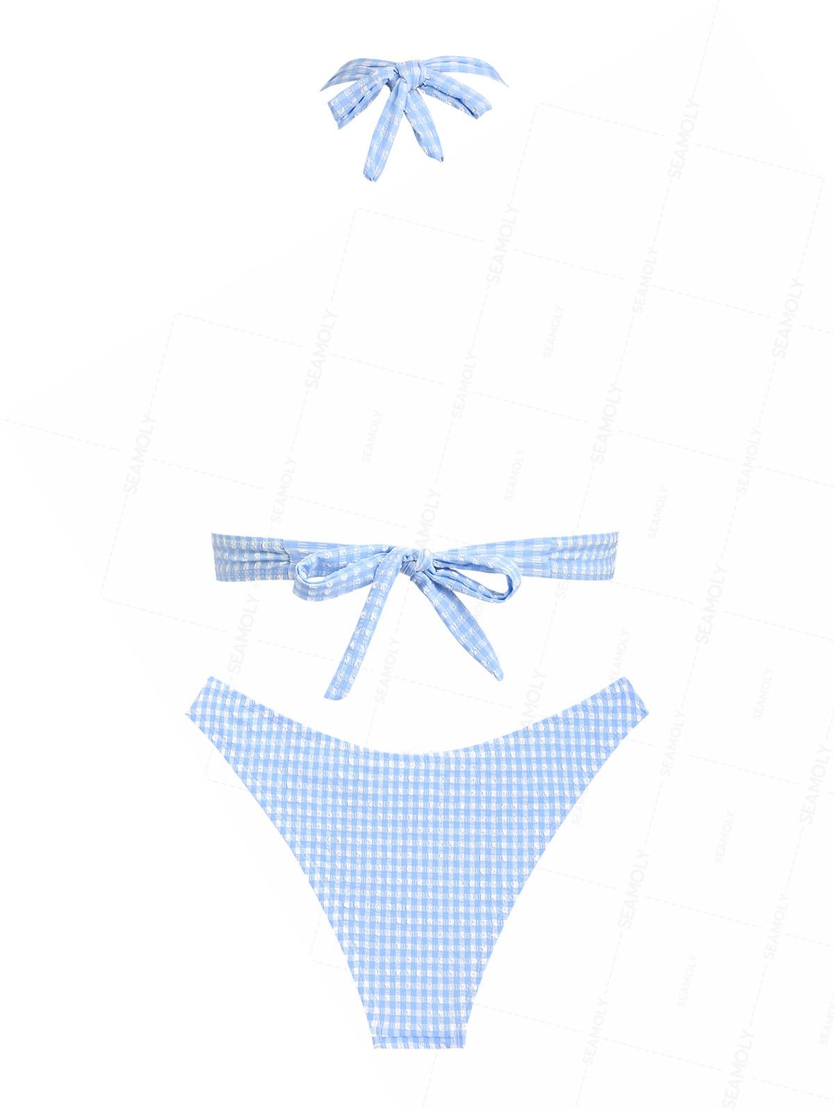 Seamolly Gingham Textured Bowknot Bikini Set