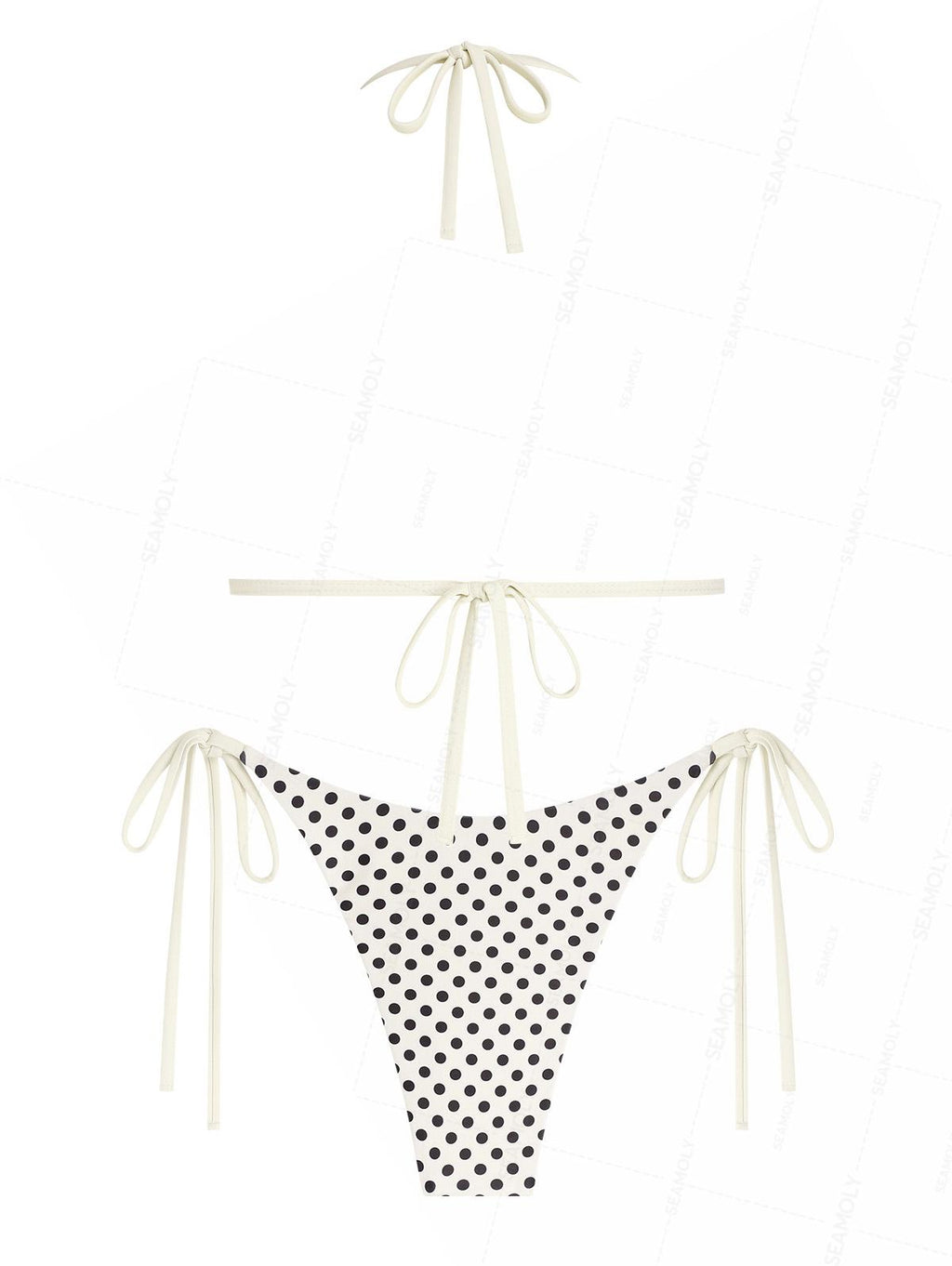 Seamolly Polka Dot Print Halter Triangle Tie Side Bikini Set