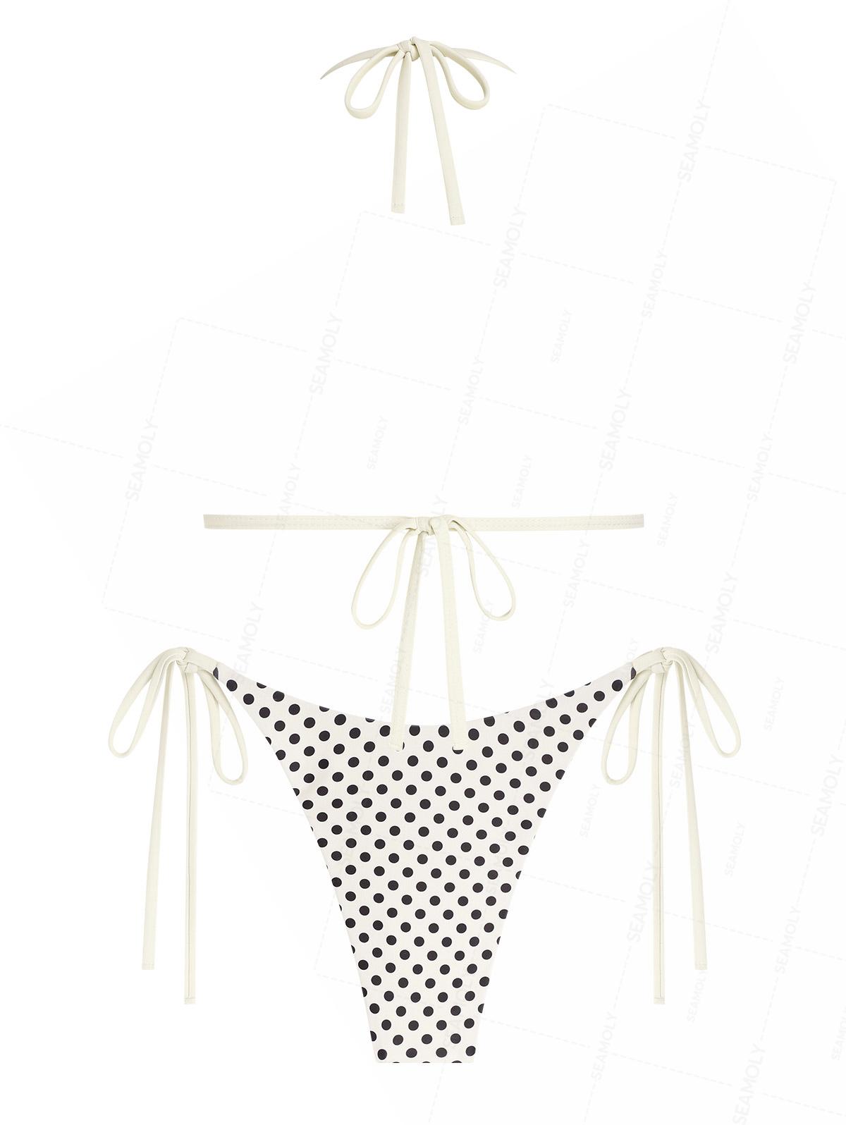 Seamolly Polka Dot Print Halter Triangle Tie Side Bikini Set