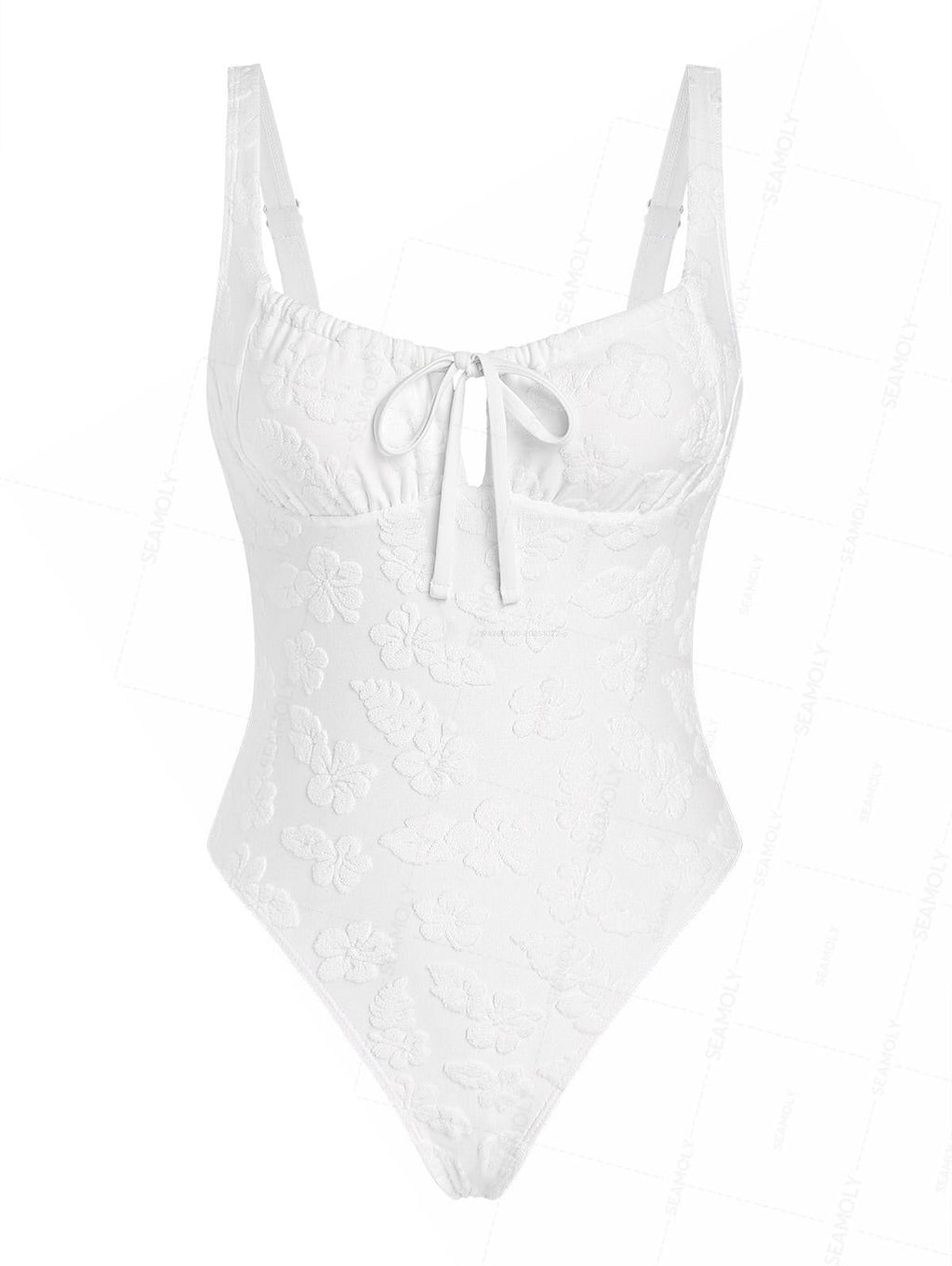 SeamollyTerry jacquard Tie Front One-piece Swimsuit