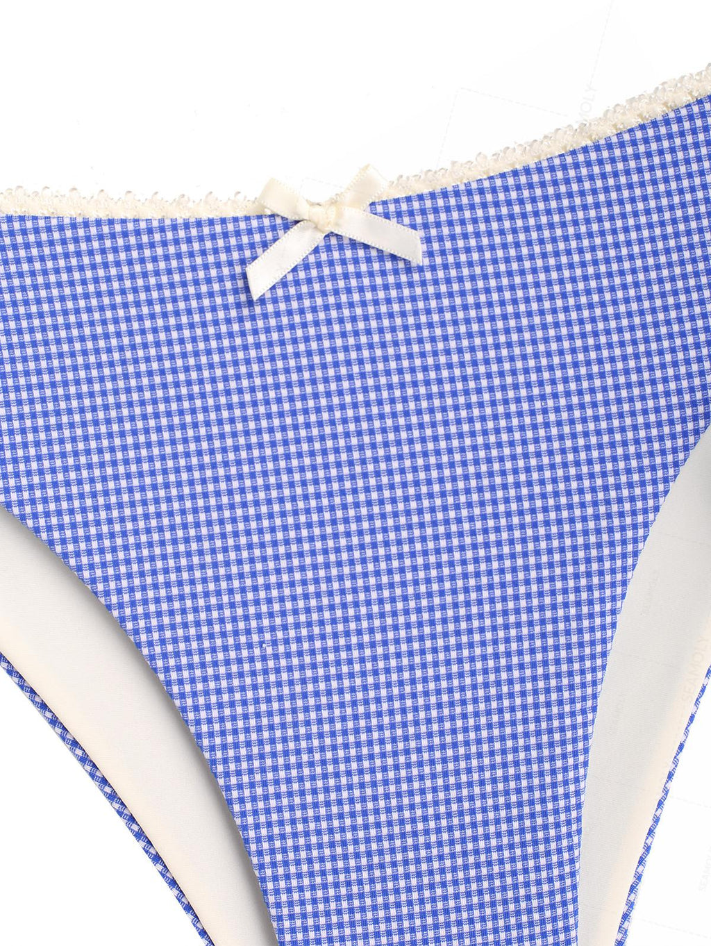 Seamolly Gingham Lace Bowknot Plunging Neck Halter Cinched Tied Side Tankini Set