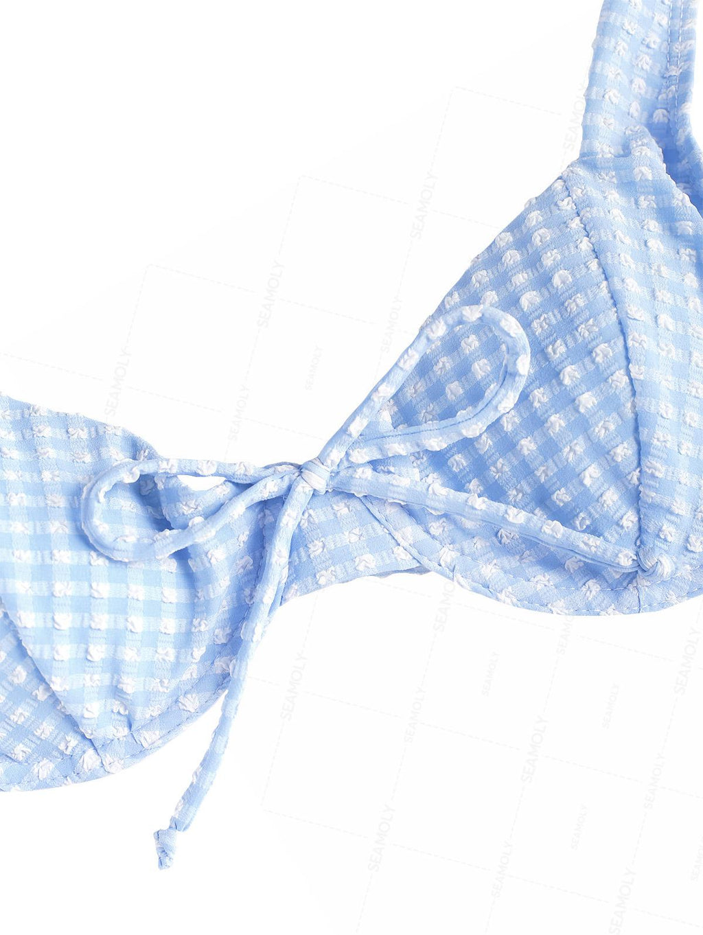 Seamolly Gingham Textured Bowknot Cinched  Underwire Bikini Set